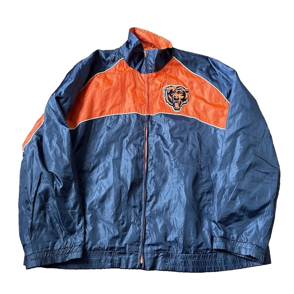 Chicago Bears NFL Hooded Windbreaker Jacket Mens XXL 2XL Navy Orange Full Zip